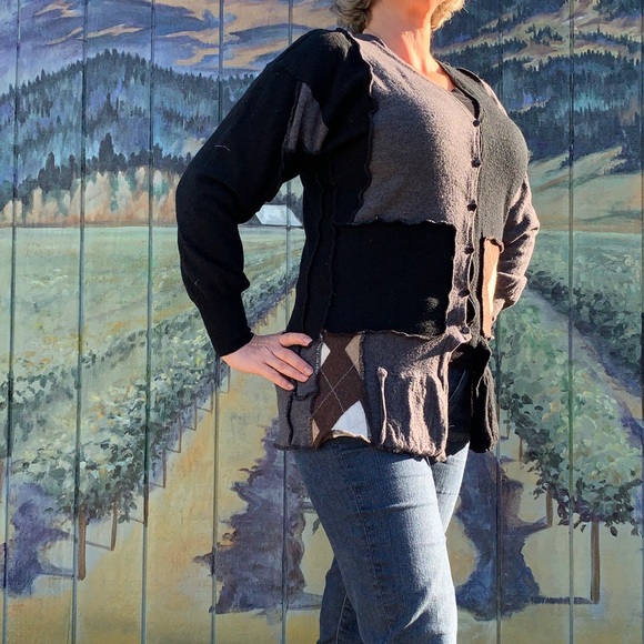 Upcycled wool cardigan tunic sweater boho katwise - Picture 12 of 12